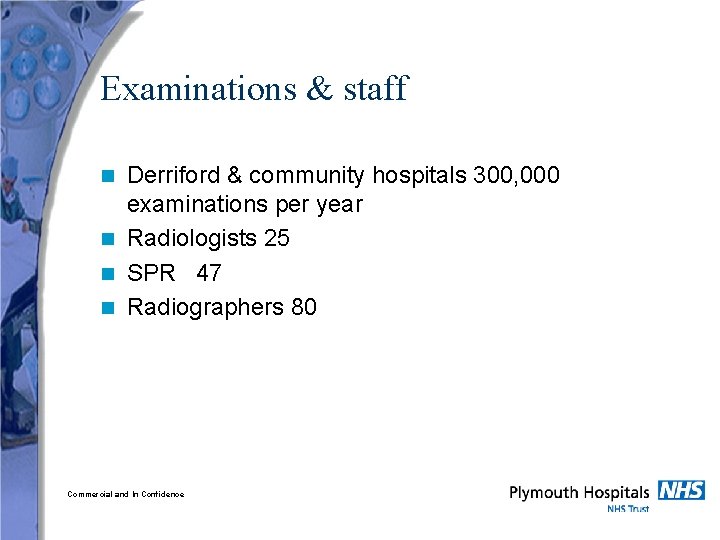 Examinations & staff Derriford & community hospitals 300, 000 examinations per year n Radiologists