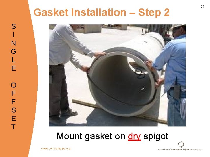 Gasket Installation – Step 2 S I N G L E O F F