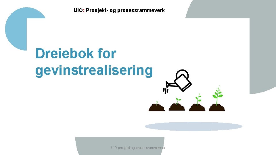 Ui. O: Prosjekt- og prosessrammeverk Dreiebok for gevinstrealisering Ui. O prosjekt og prosessrammeverk 