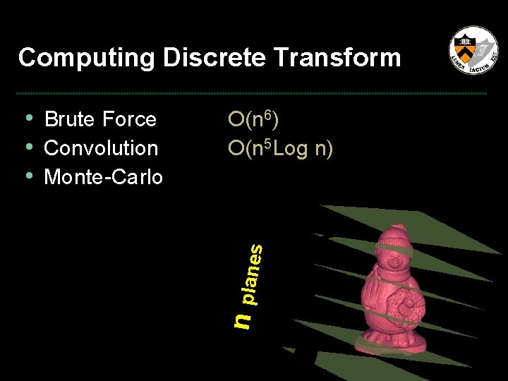 Computing Discrete Transform O(n 6) O(n 5 Log n) n planes • Brute Force