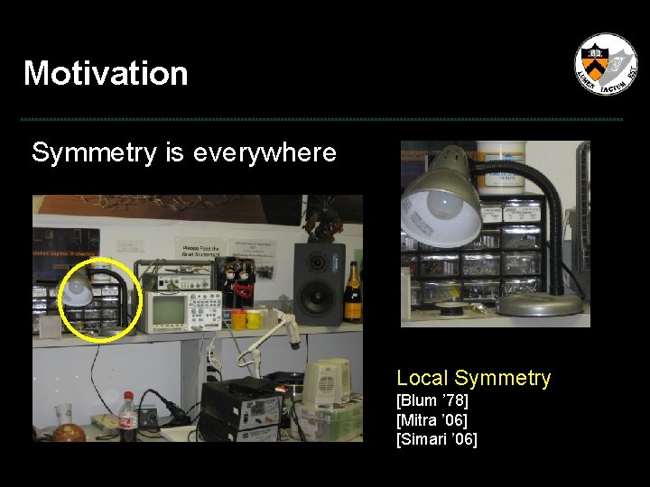 Motivation Symmetry is everywhere Local Symmetry [Blum ’ 78] [Mitra ’ 06] [Simari ’