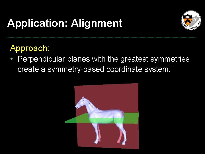 Application: Alignment Approach: • Perpendicular planes with the greatest symmetries create a symmetry-based coordinate