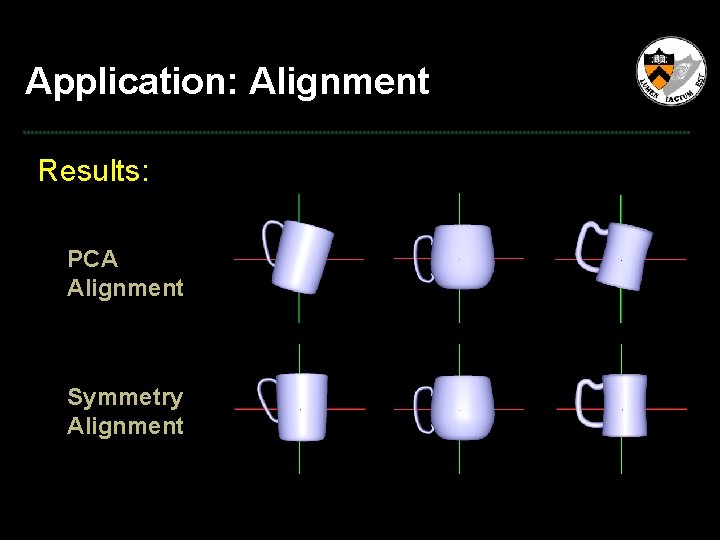 Application: Alignment Results: PCA Alignment Symmetry Alignment 