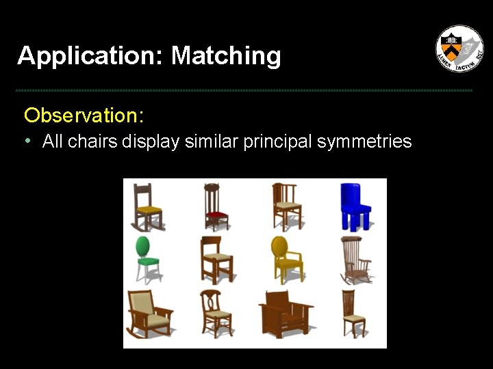 Application: Matching Observation: • All chairs display similar principal symmetries 