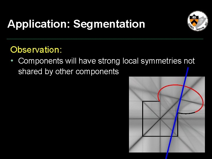 Application: Segmentation Observation: • Components will have strong local symmetries not shared by other