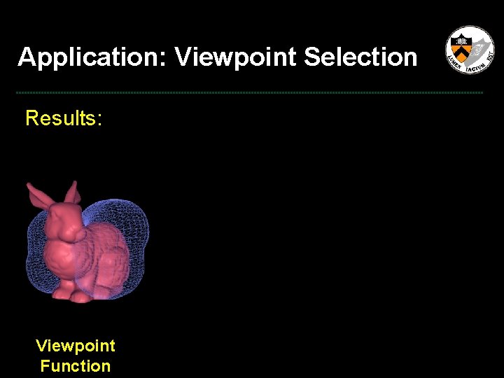 Application: Viewpoint Selection Results: Viewpoint Function 