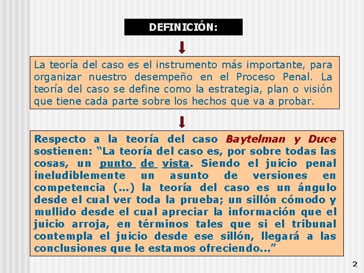 DEFINICIÓN: La teoría del caso es el instrumento más importante, para organizar nuestro desempeño