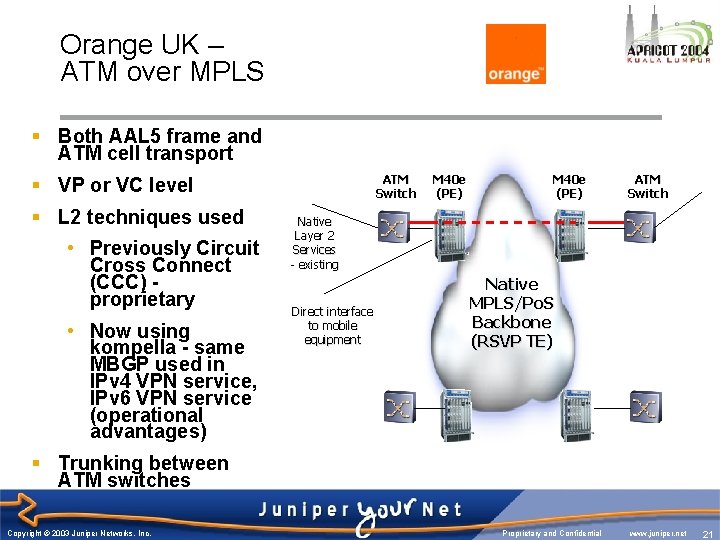 Orange UK – ATM over MPLS § Both AAL 5 frame and ATM cell