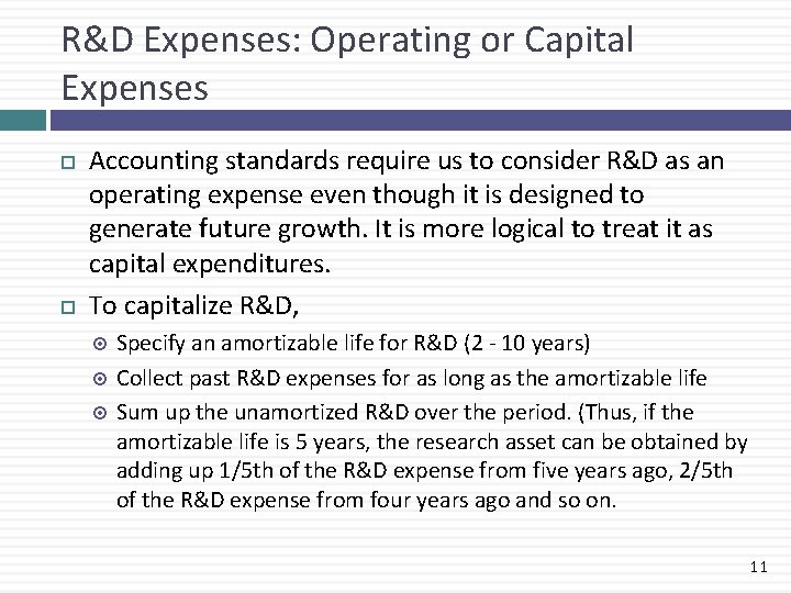 R&D Expenses: Operating or Capital Expenses Accounting standards require us to consider R&D as