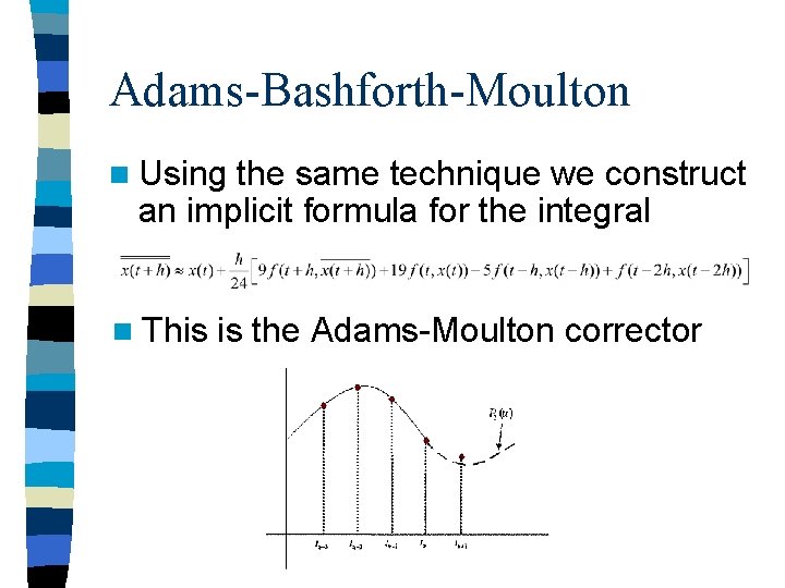 Adams-Bashforth-Moulton n Using the same technique we construct an implicit formula for the integral