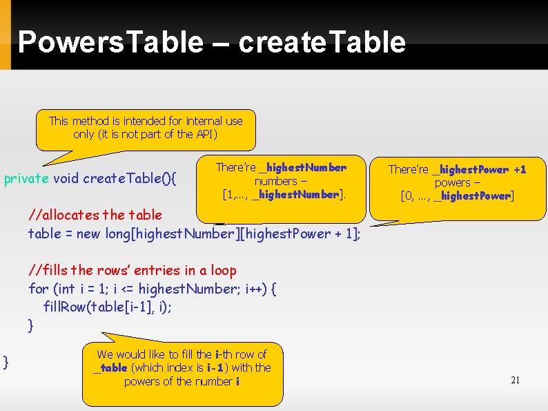 Powers. Table – create. Table This method is intended for internal use only (it