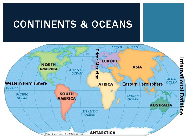 CONTINENTS & OCEANS Eastern Hemisphere International Dateline Prime Meridian Western Hemisphere 