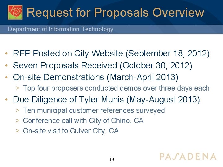 Request for Proposals Overview Department of Information Technology • RFP Posted on City Website