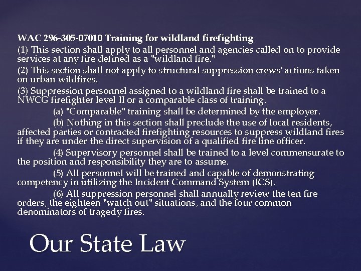 WAC 296 -305 -07010 Training for wildland firefighting (1) This section shall apply to