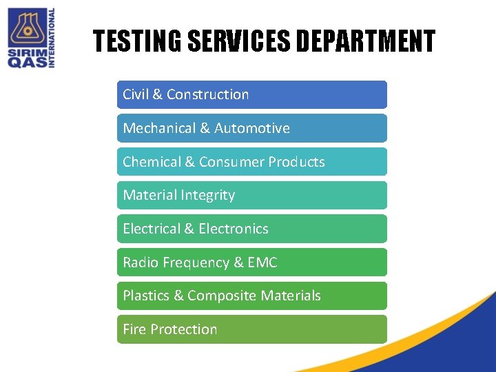 TESTING SERVICES DEPARTMENT Civil & Construction Mechanical & Automotive Chemical & Consumer Products Material