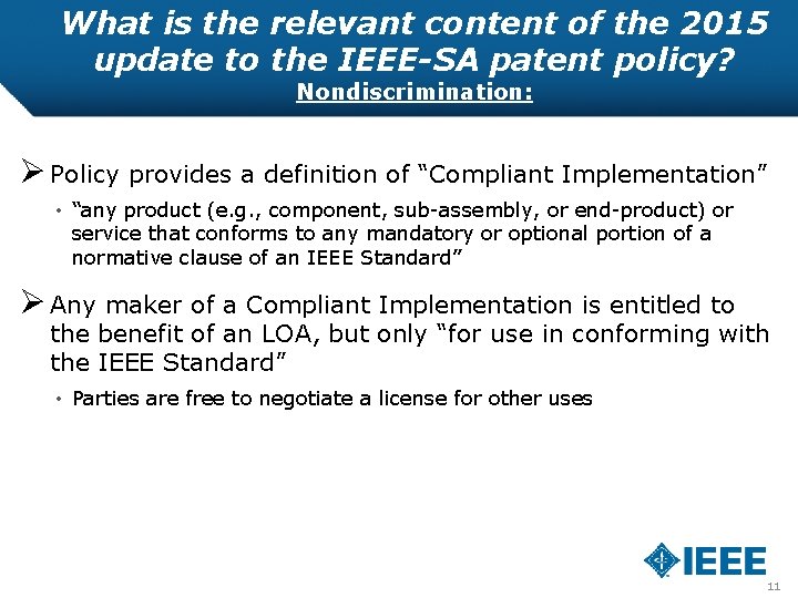 What is the relevant content of the 2015 update to the IEEE-SA patent policy?