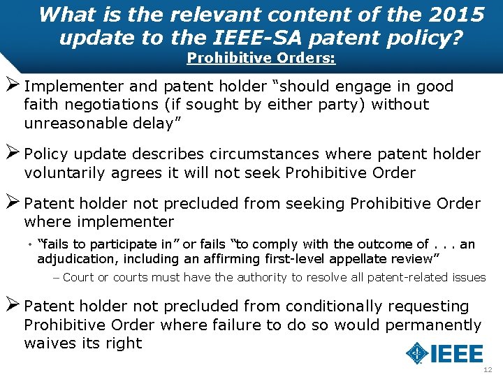 What is the relevant content of the 2015 update to the IEEE-SA patent policy?