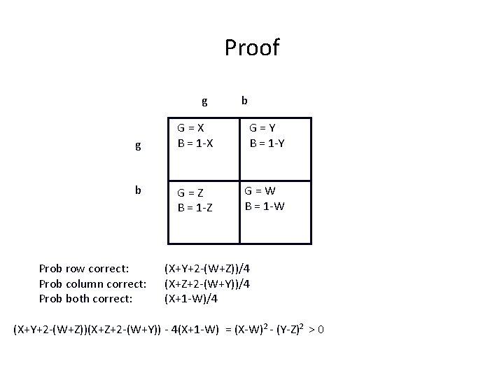 Proof g g b Prob row correct: Prob column correct: Prob both correct: b