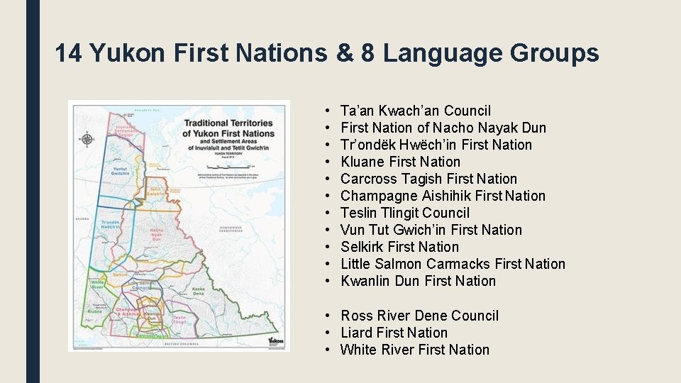 14 Yukon First Nations & 8 Language Groups • • • Ta’an Kwach’an Council