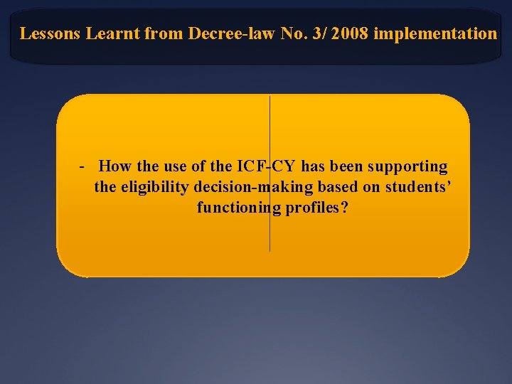Lessons Learnt from Decree-law No. 3/ 2008 implementation - How the use of the