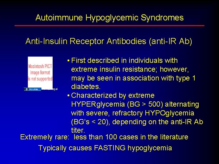 Autoimmune Hypoglycemic Syndromes Anti-Insulin Receptor Antibodies (anti-IR Ab) • First described in individuals with Autoimmune Hypoglycemic Syndromes Anti-Insulin Receptor Antibodies (anti-IR Ab) • First described in individuals with