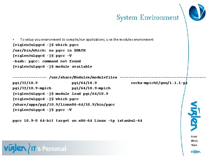 System Environment • To setup you environment to compile/run applications, u se the modules