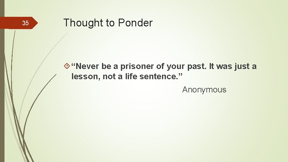 35 Thought to Ponder “Never be a prisoner of your past. It was just
