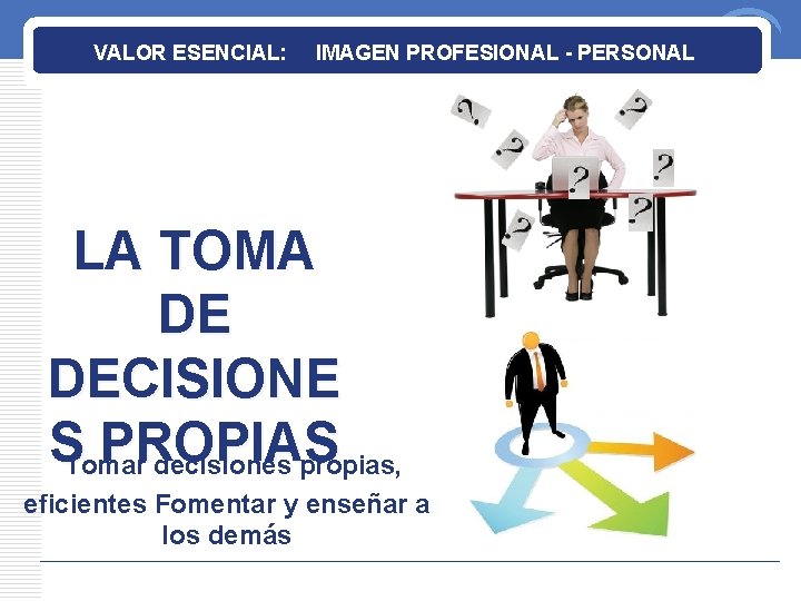 VALOR ESENCIAL: IMAGEN PROFESIONAL - PERSONAL LA TOMA DE DECISIONE STomar PROPIAS decisiones propias,
