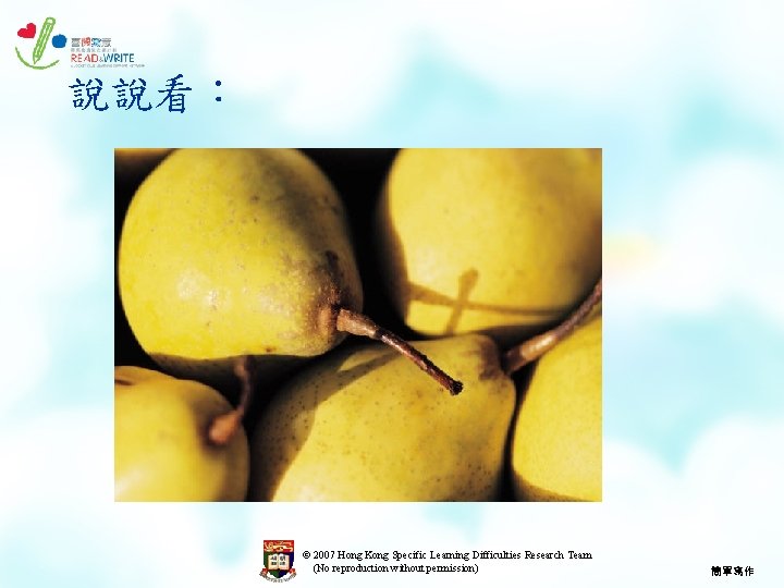 說說看︰ © 2007 Hong Kong Specific Learning Difficulties Research Team (No reproduction without permission)