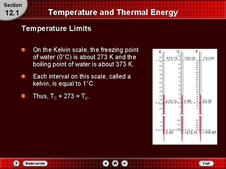 Section 12. 1 Temperature and Thermal Energy Temperature Limits On the Kelvin scale, the Section 12. 1 Temperature and Thermal Energy Temperature Limits On the Kelvin scale, the