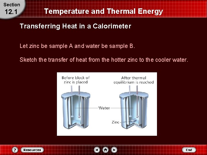 Section 12. 1 Temperature and Thermal Energy Transferring Heat in a Calorimeter Let zinc Section 12. 1 Temperature and Thermal Energy Transferring Heat in a Calorimeter Let zinc