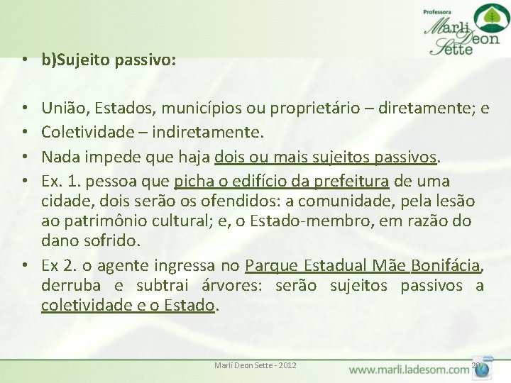 • b)Sujeito passivo: União, Estados, municípios ou proprietário – diretamente; e Coletividade – • b)Sujeito passivo: União, Estados, municípios ou proprietário – diretamente; e Coletividade –