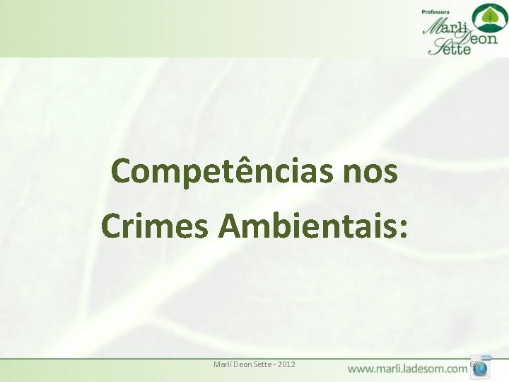 Competências nos Crimes Ambientais: Marli Deon Sette - 2012 66 Competências nos Crimes Ambientais: Marli Deon Sette - 2012 66