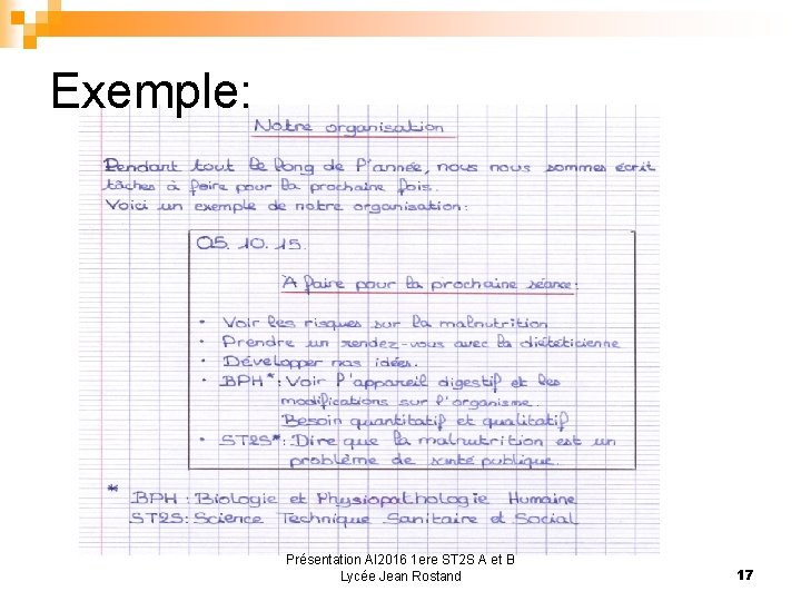 Exemple: Présentation AI 2016 1 ere ST 2 S A et B Lycée Jean