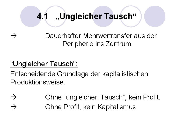 4. 1 „Ungleicher Tausch“ Dauerhafter Mehrwertransfer aus der Peripherie ins Zentrum. “Ungleicher Tausch”: Entscheidende 4. 1 „Ungleicher Tausch“ Dauerhafter Mehrwertransfer aus der Peripherie ins Zentrum. “Ungleicher Tausch”: Entscheidende