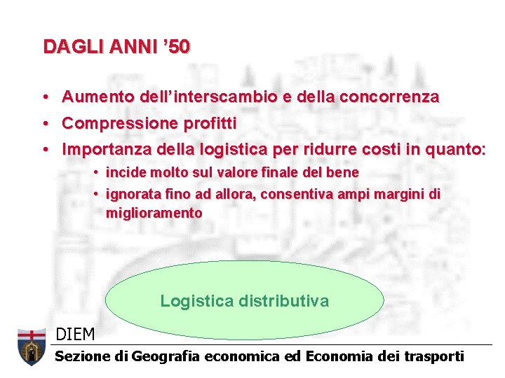 DAGLI ANNI ’ 50 • Aumento dell’interscambio e della concorrenza • Compressione profitti • DAGLI ANNI ’ 50 • Aumento dell’interscambio e della concorrenza • Compressione profitti •