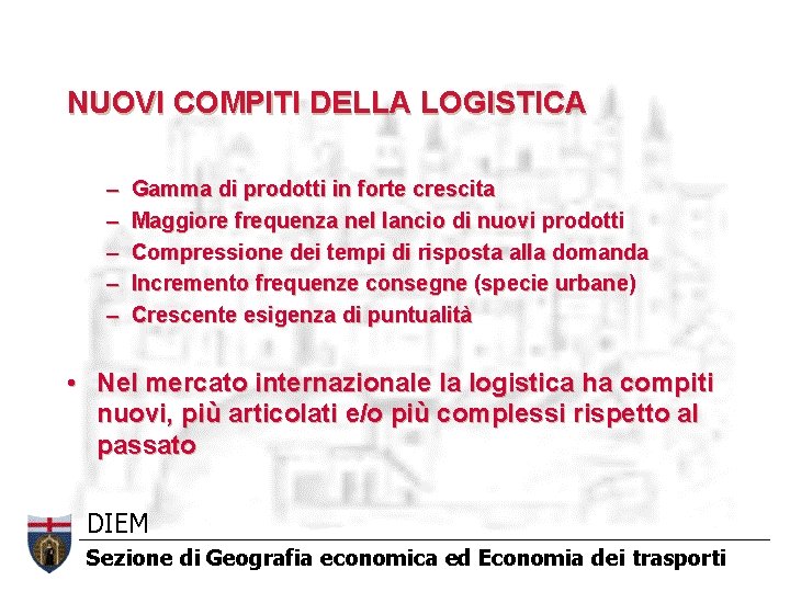 NUOVI COMPITI DELLA LOGISTICA – – – Gamma di prodotti in forte crescita Maggiore NUOVI COMPITI DELLA LOGISTICA – – – Gamma di prodotti in forte crescita Maggiore