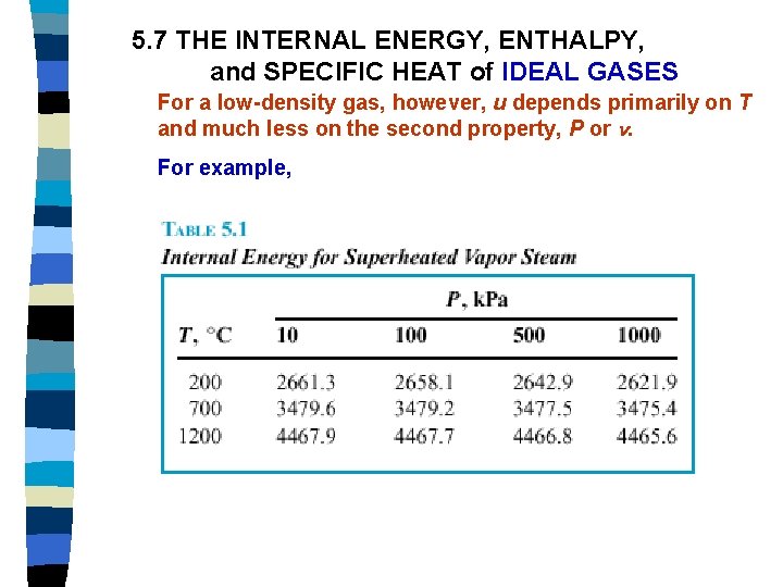 5. 7 THE INTERNAL ENERGY, ENTHALPY, and SPECIFIC HEAT of IDEAL GASES For a 5. 7 THE INTERNAL ENERGY, ENTHALPY, and SPECIFIC HEAT of IDEAL GASES For a