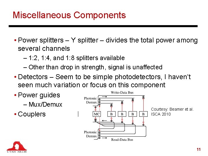 Miscellaneous Components • Power splitters – Y splitter – divides the total power among
