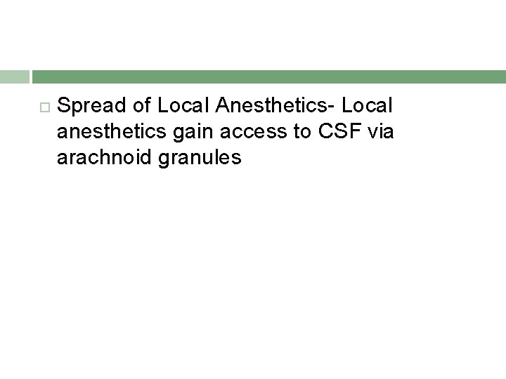  Spread of Local Anesthetics- Local anesthetics gain access to CSF via arachnoid granules