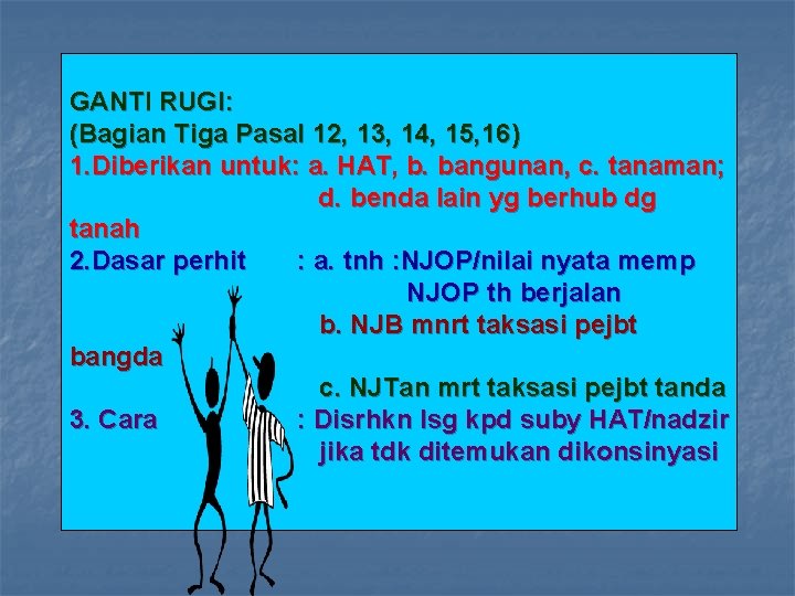 GANTI RUGI: (Bagian Tiga Pasal 12, 13, 14, 15, 16) 1. Diberikan untuk: a.