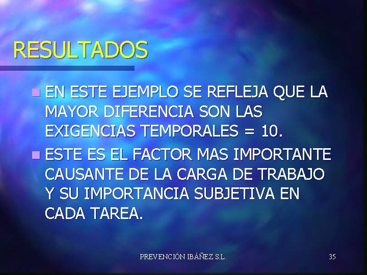 RESULTADOS n EN ESTE EJEMPLO SE REFLEJA QUE LA MAYOR DIFERENCIA SON LAS EXIGENCIAS