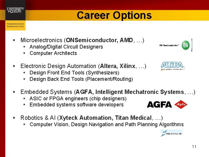 Career Options § Microelectronics (ONSemiconductor, AMD, …) § Analog/Digital Circuit Designers § Computer Architects