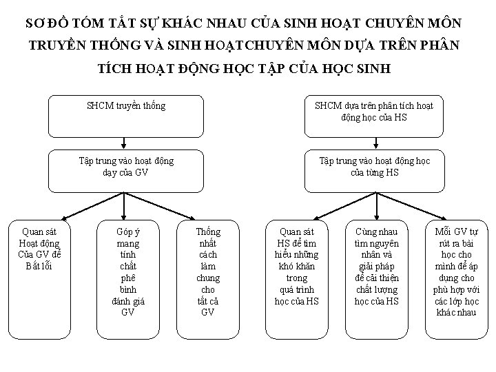 SƠ ĐỒ TÓM TẮT SỰ KHÁC NHAU CỦA SINH HOẠT CHUYÊN MÔN TRUYỀN THỐNG