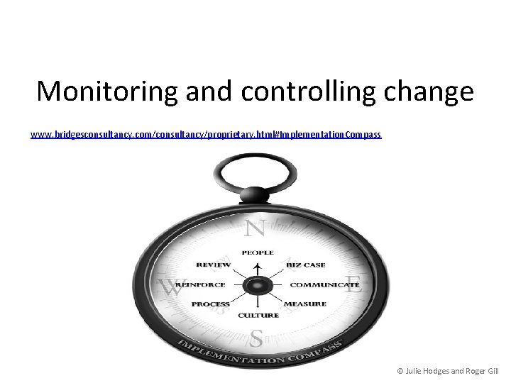 Monitoring and controlling change www. bridgesconsultancy. com/consultancy/proprietary. html#Implementation. Compass © Julie Hodges and Roger