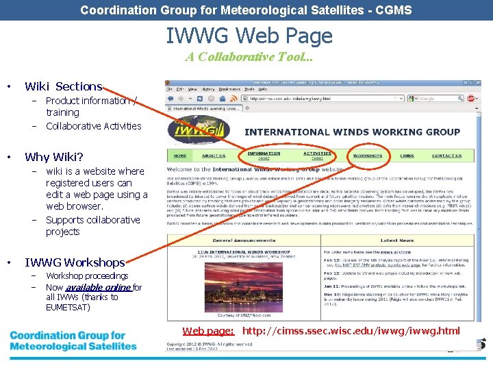 Coordination Group for Meteorological Satellites - CGMS IWWG Web Page A Collaborative Tool. .