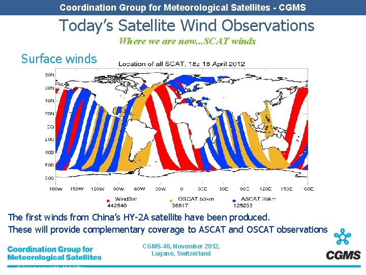 Coordination Group for Meteorological Satellites - CGMS Today’s Satellite Wind Observations Where we are