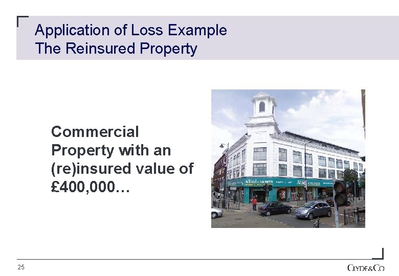 Application of Loss Example The Reinsured Property Commercial Property with an (re)insured value of