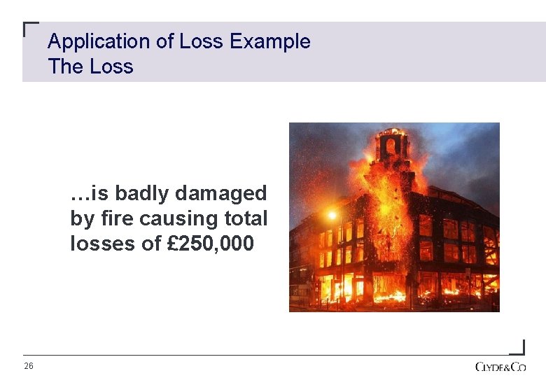 Application of Loss Example The Loss …is badly damaged by fire causing total losses