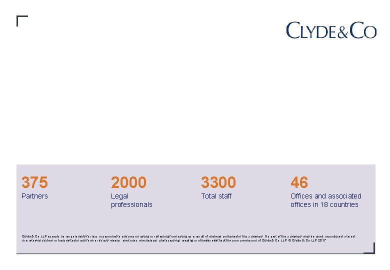 375 2000 3300 46 Partners Legal professionals Total staff Offices and associated offices in